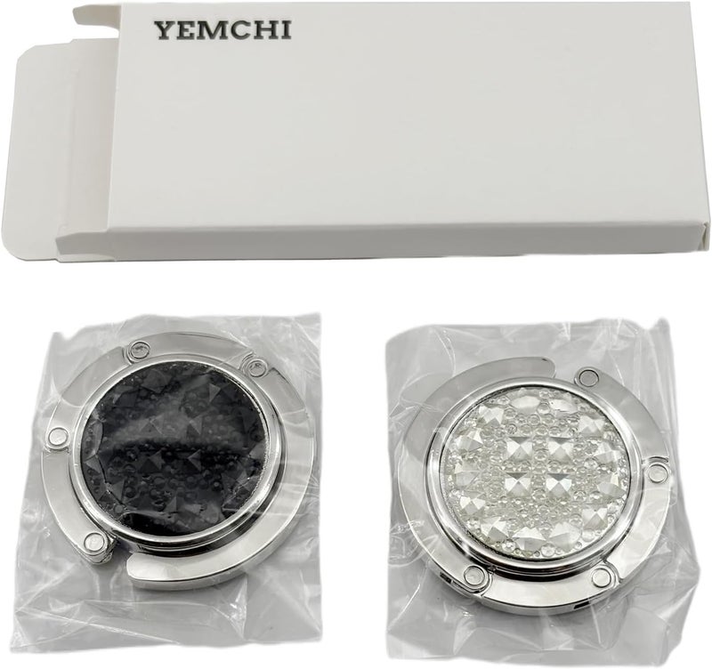 YEMCHI 2 Pack Bling Crystal Foldable Purse Hooks for Table & Desk | Women's Handbag Hangers | Anti-Slip & Portable | Perfect for Dining Out & Office Use | Mixed Color (Black & White) - Image 5